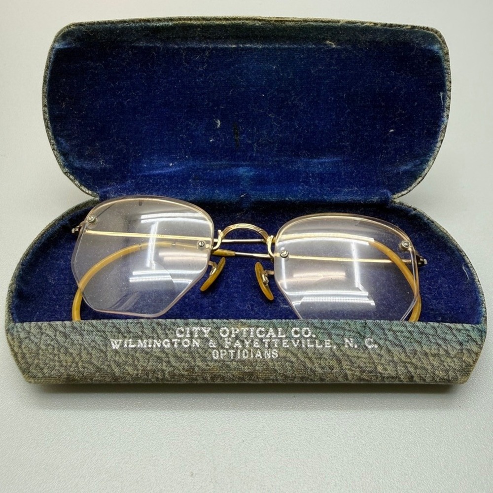 Vintage Gold Filled Wire Frame Bifocal Glasses with Case Signed‎